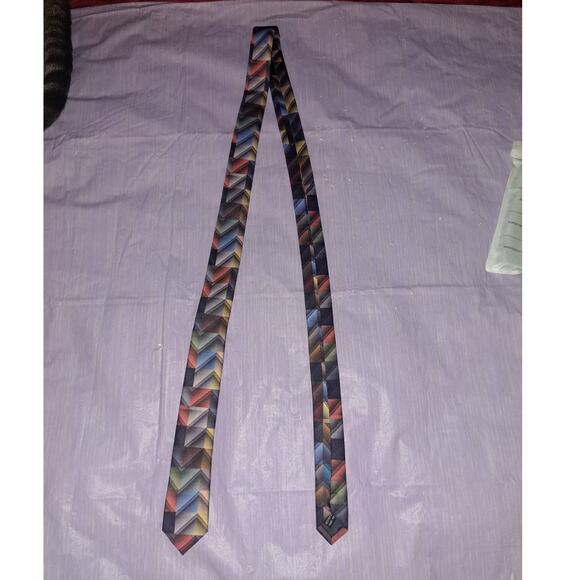 Mens Plaid Zig Zag Satin Neck Tie - Picture 2 of 6